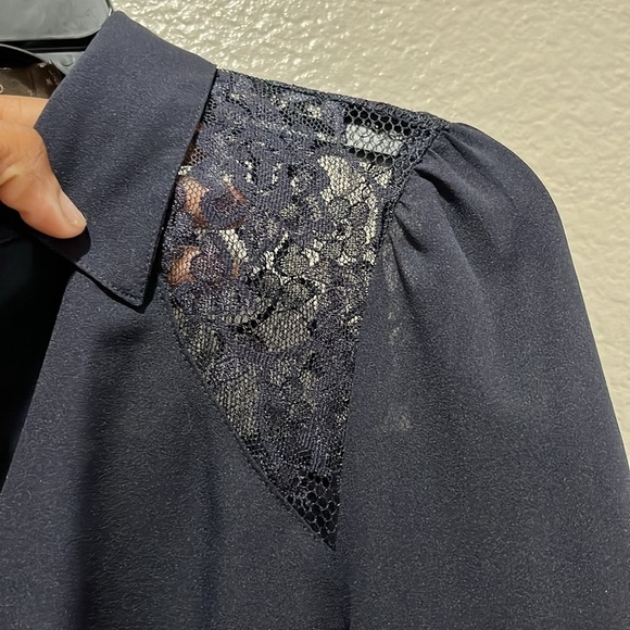 THE LIMITED BLOUSE LACE WOMENS POLY SIZE Medium NAVY BLUE Business Casual - Picture 8 of 10